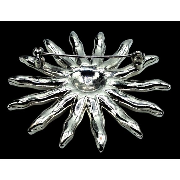 Vintage Clear Rhinestone Starburst Brooch Pin Silver Tone Costume Jewelry - Picture 7 of 10